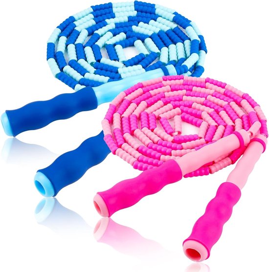 Springtouw voor kinderen – Verstelbaar springtouw voor 4 t/m 12 jaar – Knoopvrij springtouw (8-12 jaar) – Gesegmenteerd springtouw met zachte kralen, ook geschikt voor fitness bij vrouwen