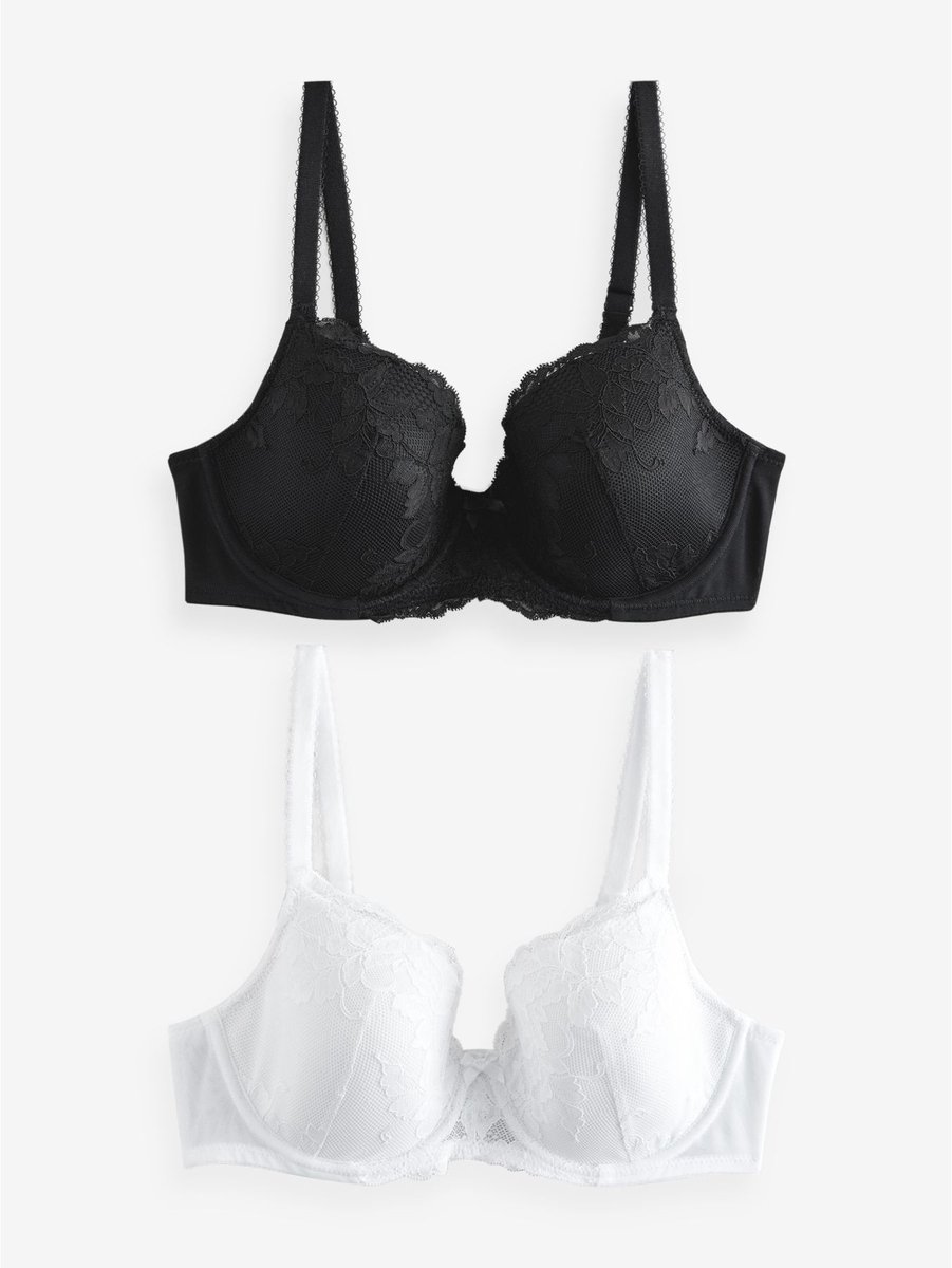 Next Dames - Set van 2 DD+ kanten balconette beha's met vulling - Zwart Black/Cream