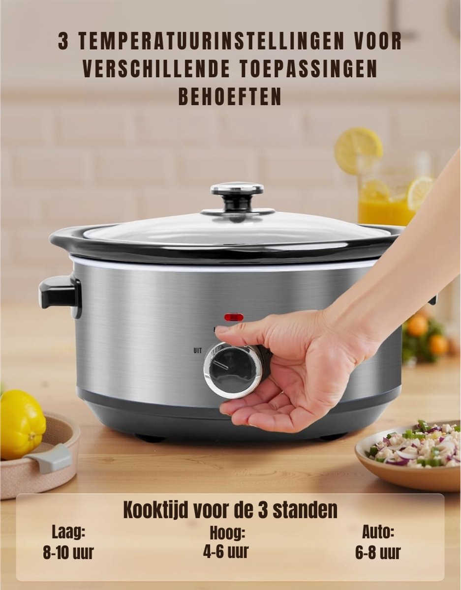 Groupe SEB RONN Slowcooker met Timer - Zilver 24cm x 31cm x 18cm - afbeelding 3