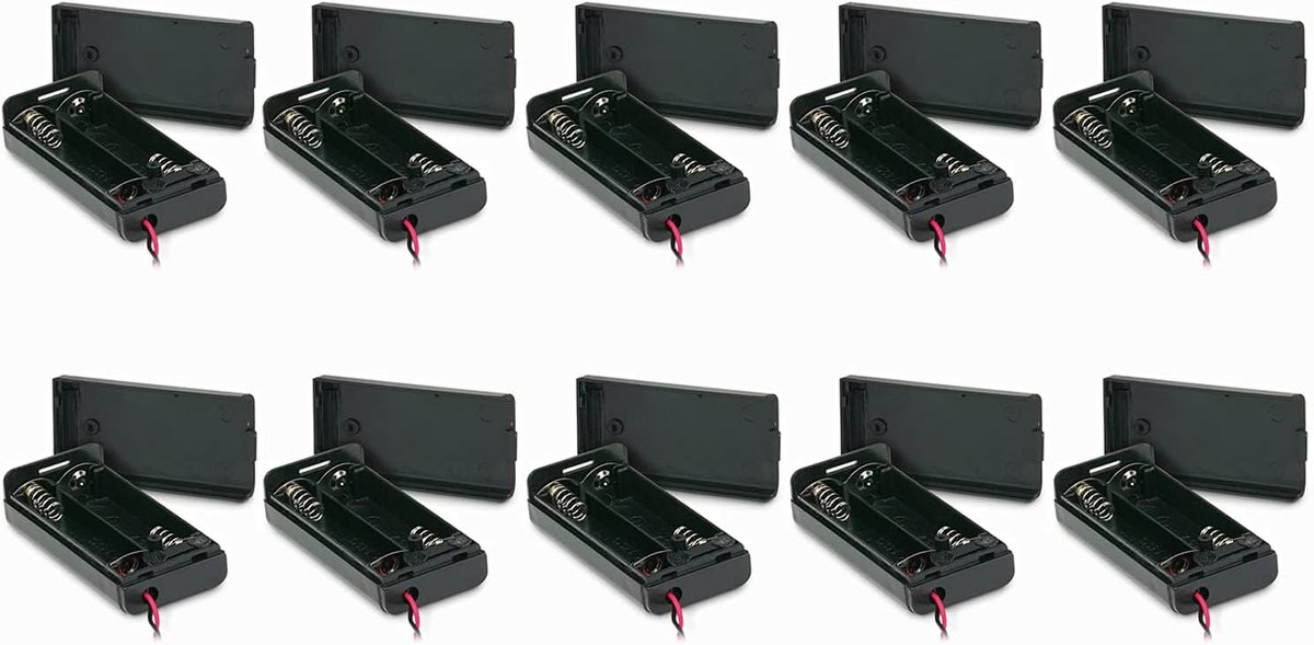 Batterij Houder - AA Batterij Compartiment - Voor Apparaten - Met Aan Uit Schakelaar - 10 Stuks Set - Zwart