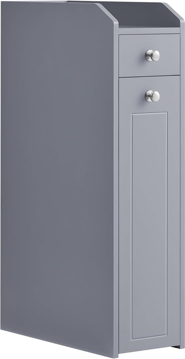 Badkamerkastje Smal - Toiletkast Opberger - Kleine Ruimtes - Lade en Vakken - 40x18x70 cm - Duifgrijs