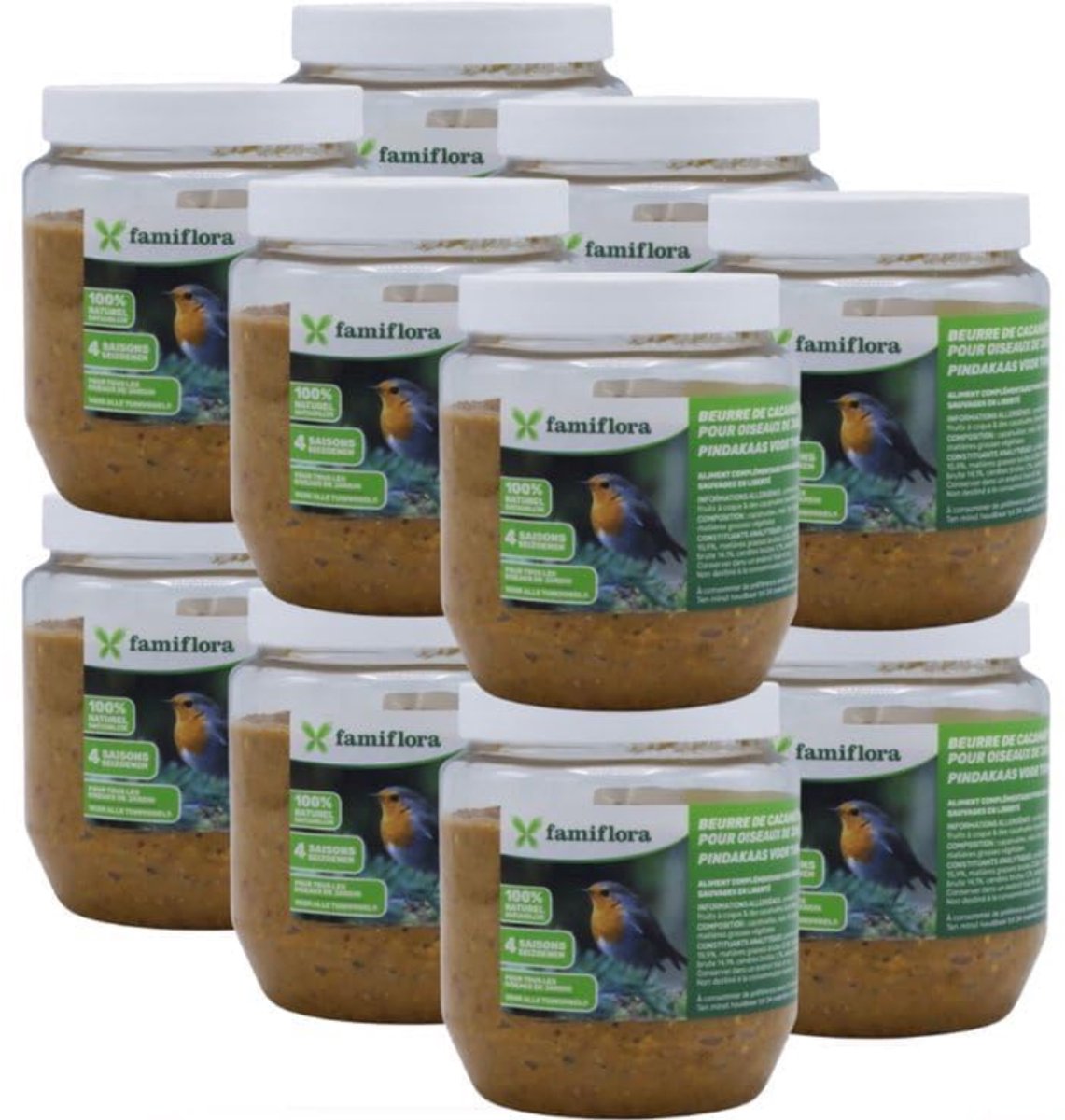 Famiflora vogelpindakaas natural 12x 350GR - Pindakaas voor vogels - Geschikt voor alle tuinvogels zodat ze energieker door de winter komen