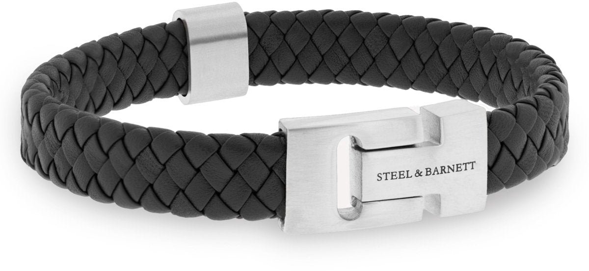 STEEL & BARNETT - Leren Armband Heren - Harrison - Zwart - Maat L