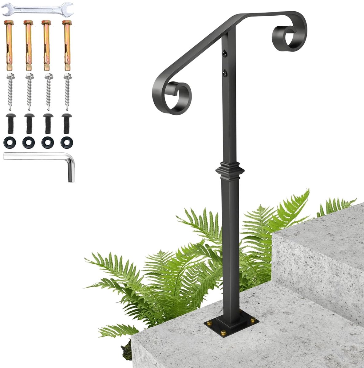 Buiten Trapleuning - Veiligheidshandgreep - Veilige Toegang - Smeedijzer Robuust - 98 cm Hoogte - Zwart