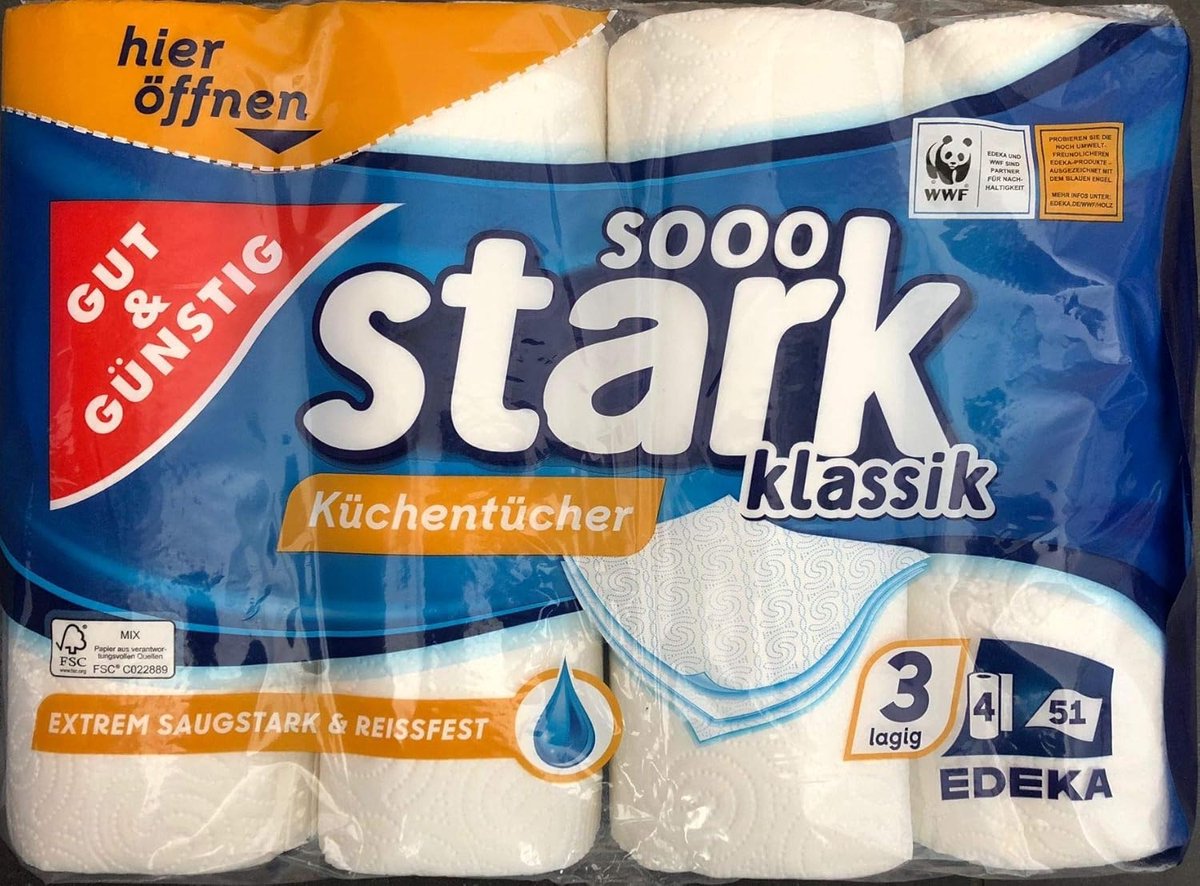 Keukenrollen - Huishoudpapier - Snel opruimen - 3-laags dikte - 4 rollen