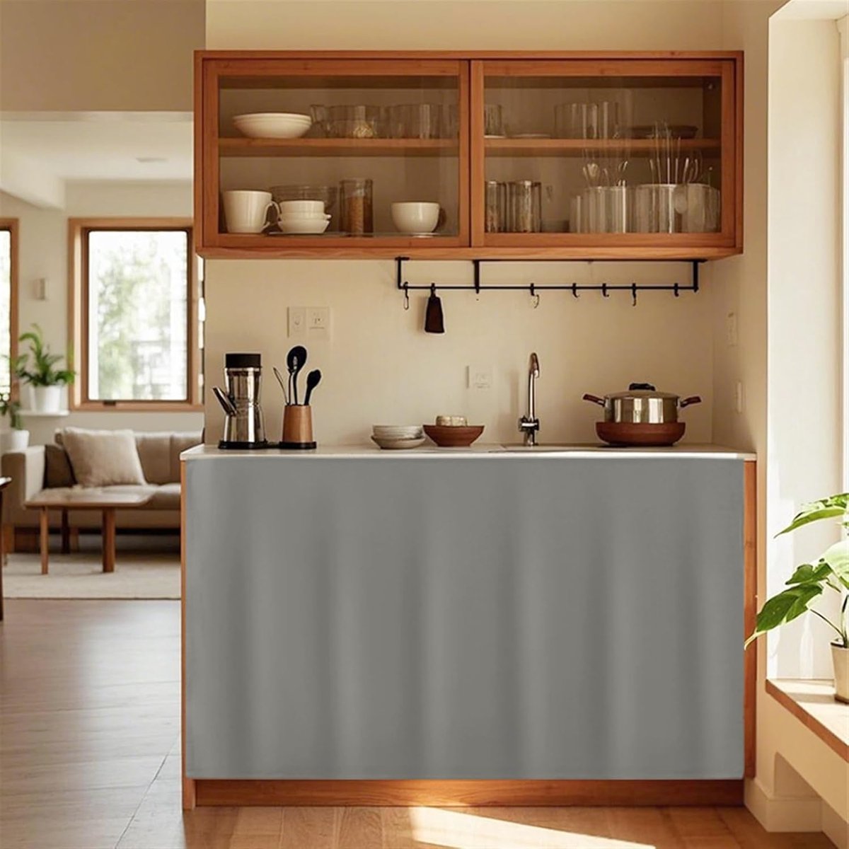 Wastafelrok - Onderbouw Gordijn - Keuken Privacy - Waterdicht Polyester - 50x88 cm - Lichtgrijs