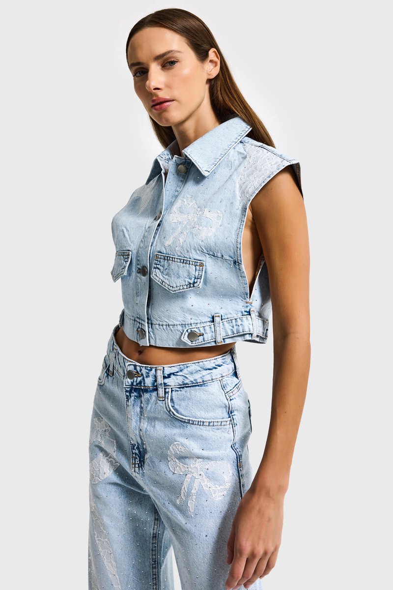 It's Basic - RHINESTONE DENIM WAISTCOAT