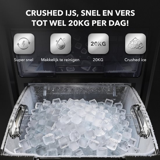 Bardi 1,8L Deluxe IJsblokjesmachine - Crushed ICE machine - Nugget IJsblokjesmachine - LED Verlichting - 20Kg/24 uur. inclusief Thermosbeker Set - RVS/ZWART van Merkloos — afbeelding 3