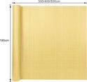 Gouden PVC-scherm, 180 cm hoog, opgerold. Afmetingen 300/400/500cm breed.