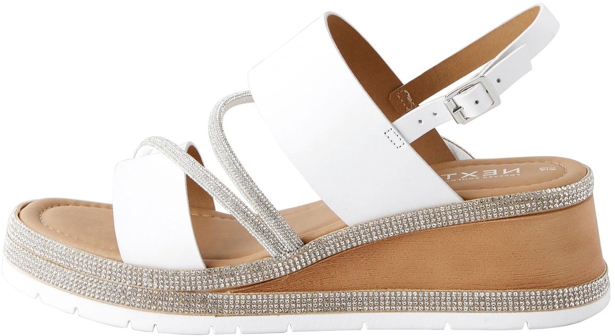 Next - Dames - Leren sportsandalen met glitterdetail, sleehak en open hiel, extra brede pasvorm - Wit