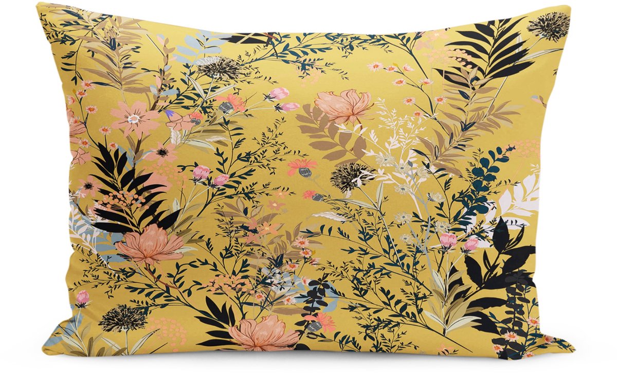 De Groen Home BLOEM Sierkussen Velvet Bedrukt 40x60 - Geel - Inclusief binnenkussen