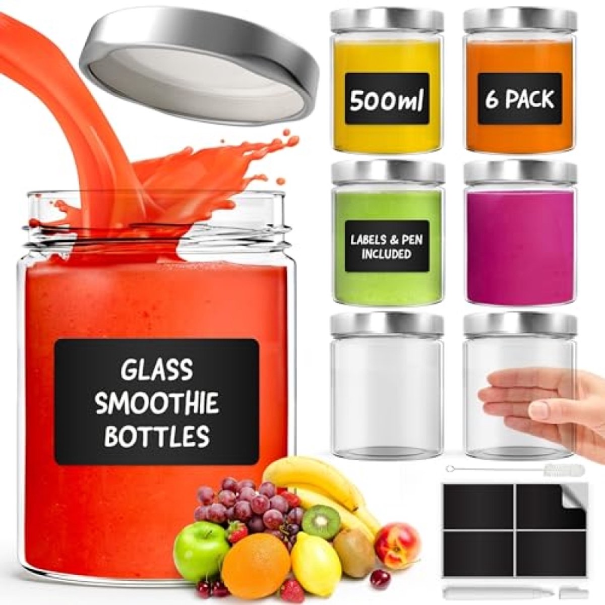 PromoHome Glazen Bewaarpotten 500ml - Set van 6, Luchtdichte Afsluiting, Vaatwasserbestendig