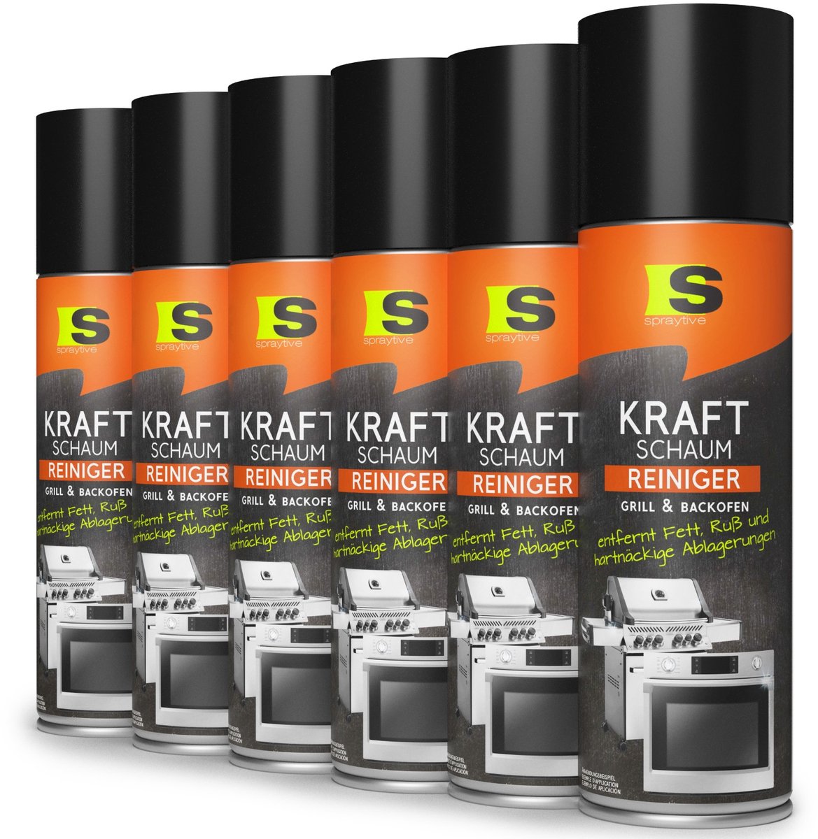 Spraytive 6x 500ml BBQ grillreiniger en ovenreiniger krachtige schuimreiniger vetverwijderaar voor grill oven en bakplaat zonder warmte