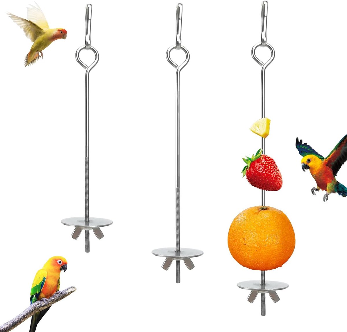Vogelspies - Voederspies Dieren - Groente Fruit Aanbieden - RVS Duurzaam - 175 225 275 cm - Zilver