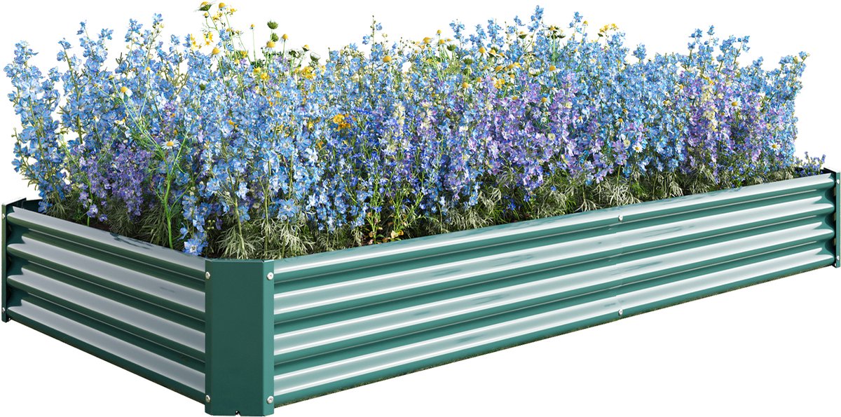 1-Pack Moestuinbak – Metalen verhoogde plantenbak 232 x 113.5 x 30 cm – verzinkt staal – zonder bodem – roestbestendig – moestuinbak voor groenten, kruiden en bloemen – Groen