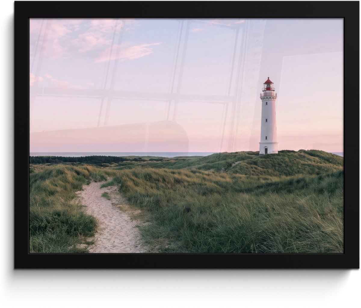 FrameYourWall Poster in lijst - Fotolijst 40x30 cm - Posters - Vuurtoren - Duinlandschap - Zee - Posterlijst zwart - Decoratie - Wanddecoratie woonkamer - Muurdecoratie slaapkamer