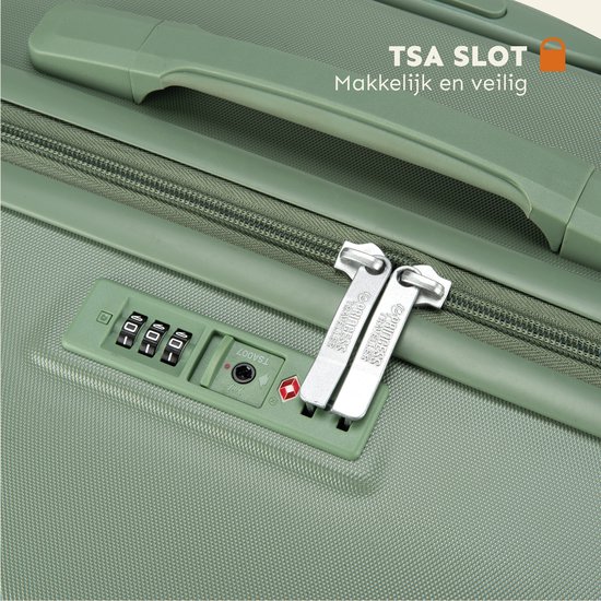 Close-up van de TSA-combinatieslot op een groene koffer.