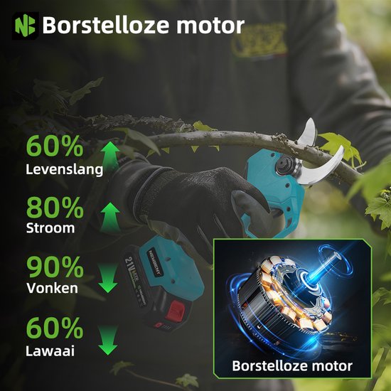 NewBeny Elektrische Snoeischaar - 50mm Snijdiameter - Accu Snoeischaar - met 2 Accu’s - Borstelloze Takkenschaar - Voor Boomgaard, Tuin, Boerderij, Park, Tuinieren van Merkloos	 — afbeelding 5