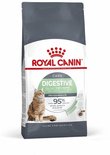 Een zak Royal Canin Digestive Care kattenvoer met op de voorkant een afbeelding van een zittende kat en de tekst "Proven Results 95% over healthy stool quality in 10 days".