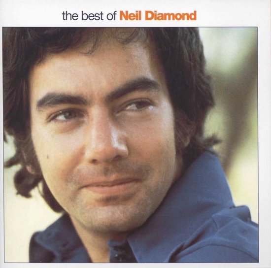 De voorkant van de CD "the best of Neil Diamond" met een close-up portret van Neil Diamond in een donkerblauw shirt.