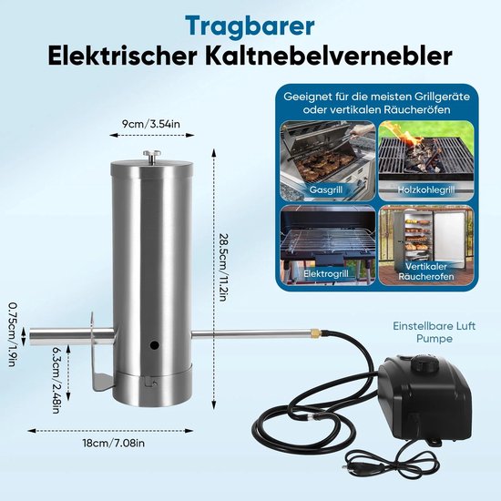 Cellista Rookgenerator BBQ Koud Roken - RVS Smoker Accessoire - Elektrische Luchtpomp - BBQ Rookmachine - Cold Smoke Generator - 1.5L Capaciteit van Merkloos — afbeelding 3