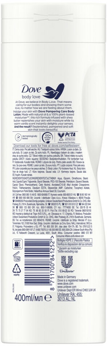 Dove Bodylotion Purely Pampering Sheabutter Vanille - 6 x 400ml - Voordeelverpakking