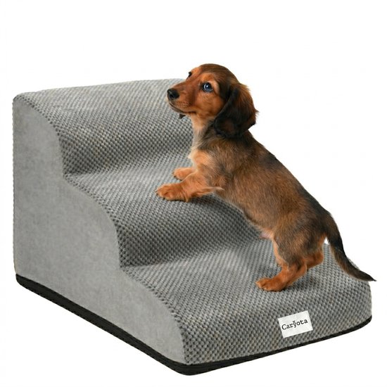 Escalier pour chien Caryota - 3 marches en mousse - Rampe pour petits Chiens - Revêtement lavable - Grijs
