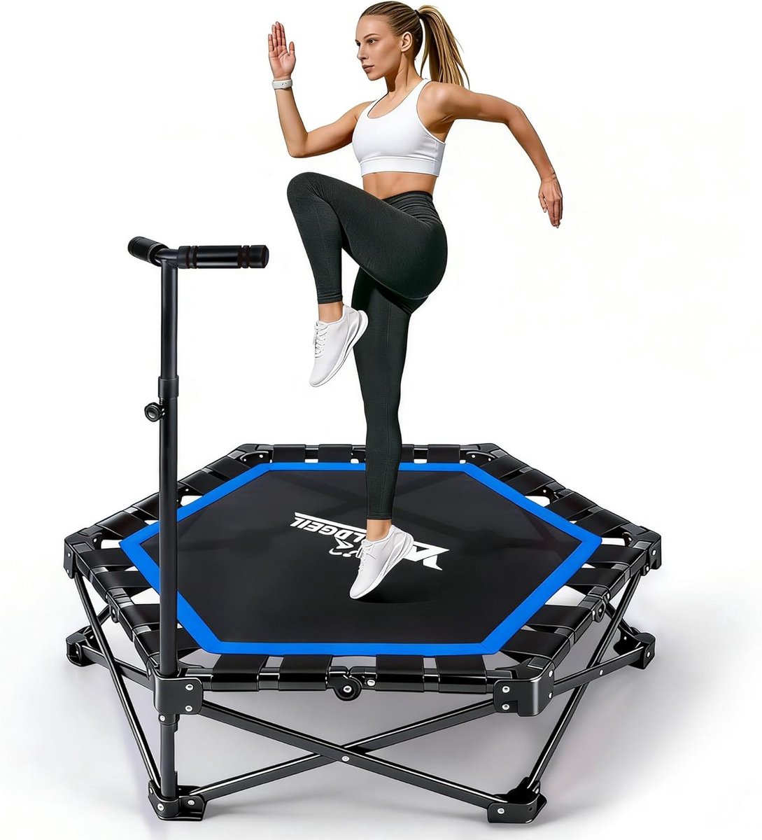 Glitzerlife - Fitness Trampoline Opvouwbaar Mini Trampoline - Elastische Gummikoord vering - Indoor Outdoor Training - Rebounder met Handgreep - Voor Kinderen en Volwassenen - Ø106,5 cm - Blauw