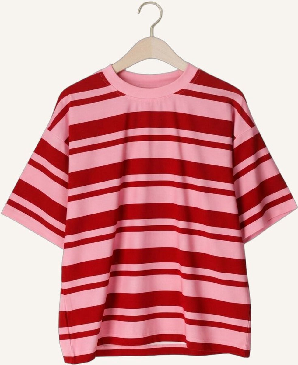 Salty Stitch Salty Stripes Tee Tops & T-shirts Meisjes - Shirt - Rood - Maat 128
