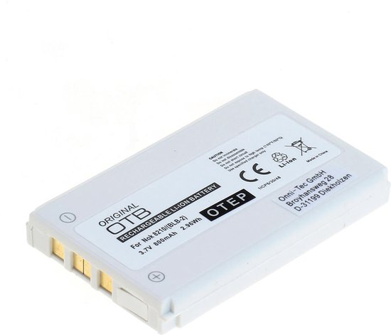 Witte OTB oplaadbare Li-ion batterij voor Nokia 8210 (BLB-2). 3.7V 800mAh. CE gemarkeerd.