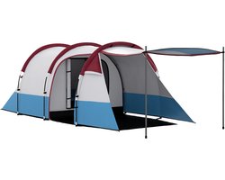 3-Persoons Tunneltent Rood - 420x200x150 cm Waterdichte Familientent met 2 Kamers & 3 Ingangen – 2000 mm Waterkolom, Inclusief 22 Haringen & Opbergzak