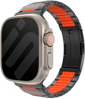 Strap-it Stalen hybrid bandje geschikt voor Apple Watch 1/2/3/4/5/6/7/8/9/10/11/SE/SE2/SE3/Ultra (2/3) - iWatch bandje voor maat: 44/45/46/49mm (Zwart/Oranje)