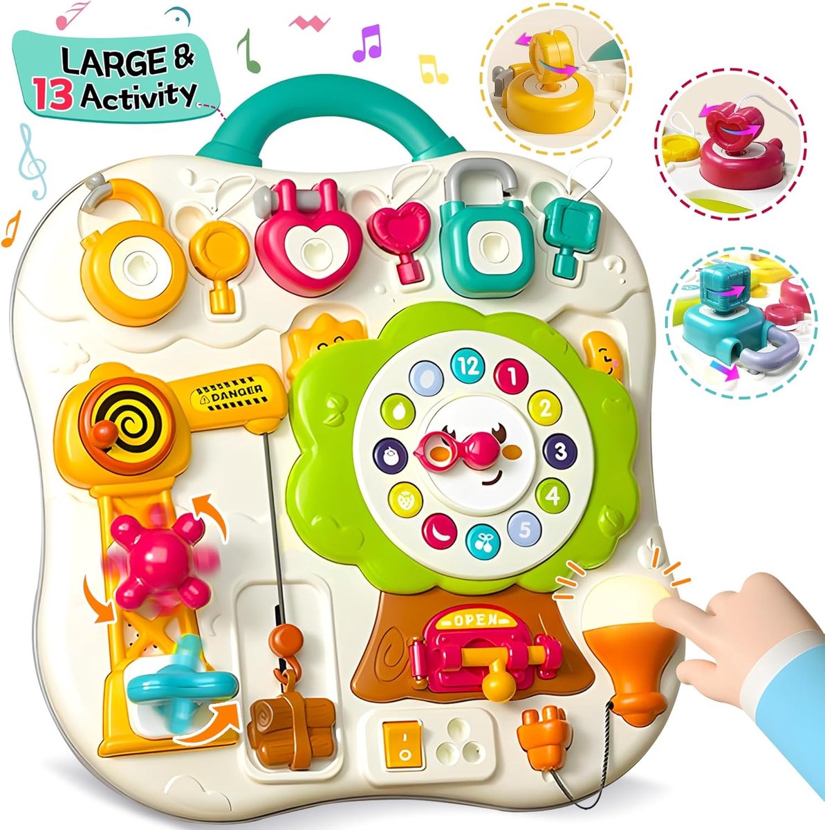 Sensorisch Activiteitenbord - Houten Speelgoed - Baby Ontwikkeling - 13 Muziekactiviteiten - 36 cm Hoog - Multicolor
