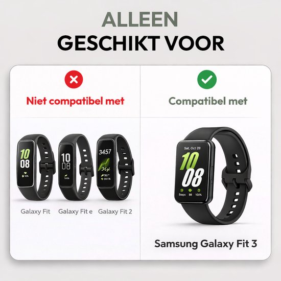 Samsung Galaxy Fit 3 smartwatchbandje, zwart, in vergelijking met andere modellen.