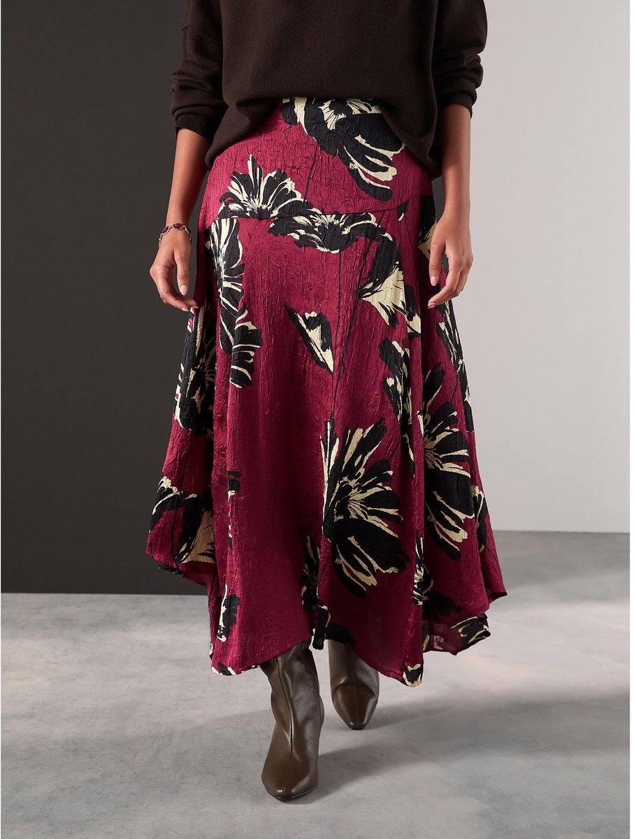Next - Dames - Asymmetrische midirok van kreukelsatijn - Rood
