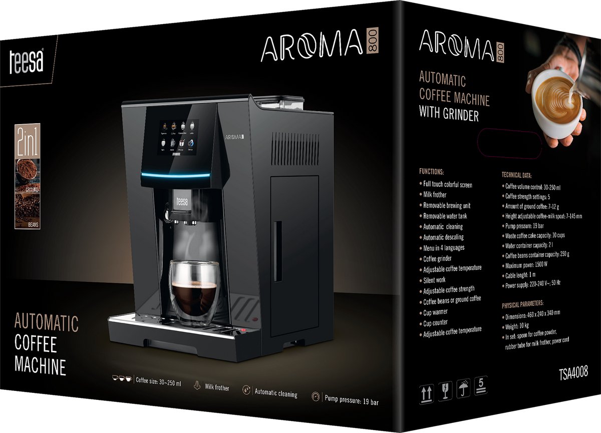 Teesa TSA4008 - Volautomatische espressomachine AROMA 800, met melkreservoir, zwart — afbeelding 5