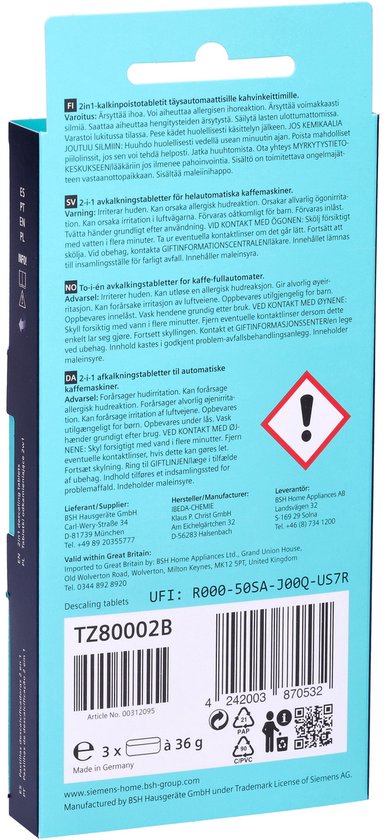 Ontkalkingstabletten voor volautomatische koffiemachines - EQ Series - 2in1 - 3 x 36gr