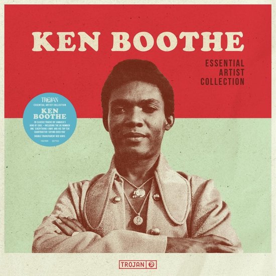 Ken Boothe Essential Artist Collection albumhoes met een portret van Ken Boothe in een bruin jasje, rode en lichtgroene achtergrond.