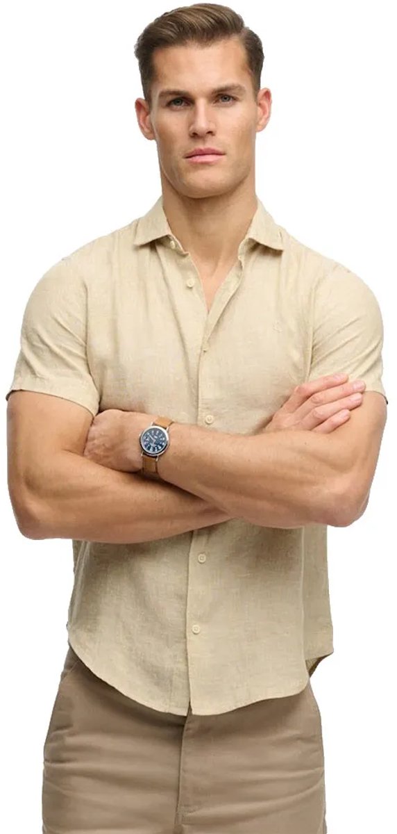 Superdry Riviera Linen Overhemd Met Korte Mouwen 3XL Man Tan Chambray