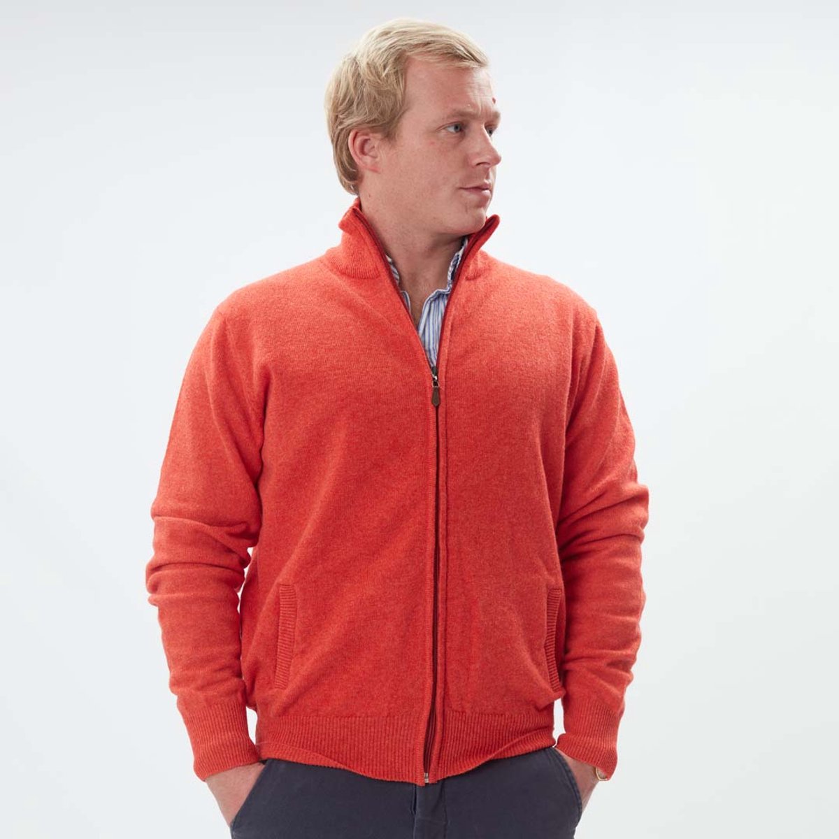 Osborne Knitwear Cardigan met rits - Lamswol - Inferno - XL