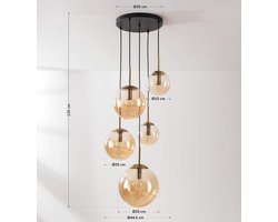 LumenXL - 5-lichts hanglamp Marui - amber glazen bollen - gouden accenten
