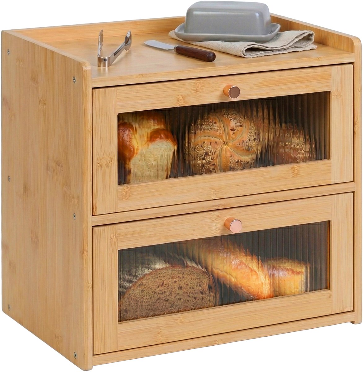 Broodtrommel - naturel - 36,5x34x24 cm - met deksel