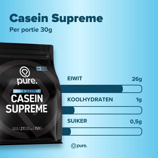 Pure. Casein Supreme - 2000gr - vanille - micellaire caseine - eiwitshake - langzame eiwitten - caseïne eiwit — afbeelding 3
