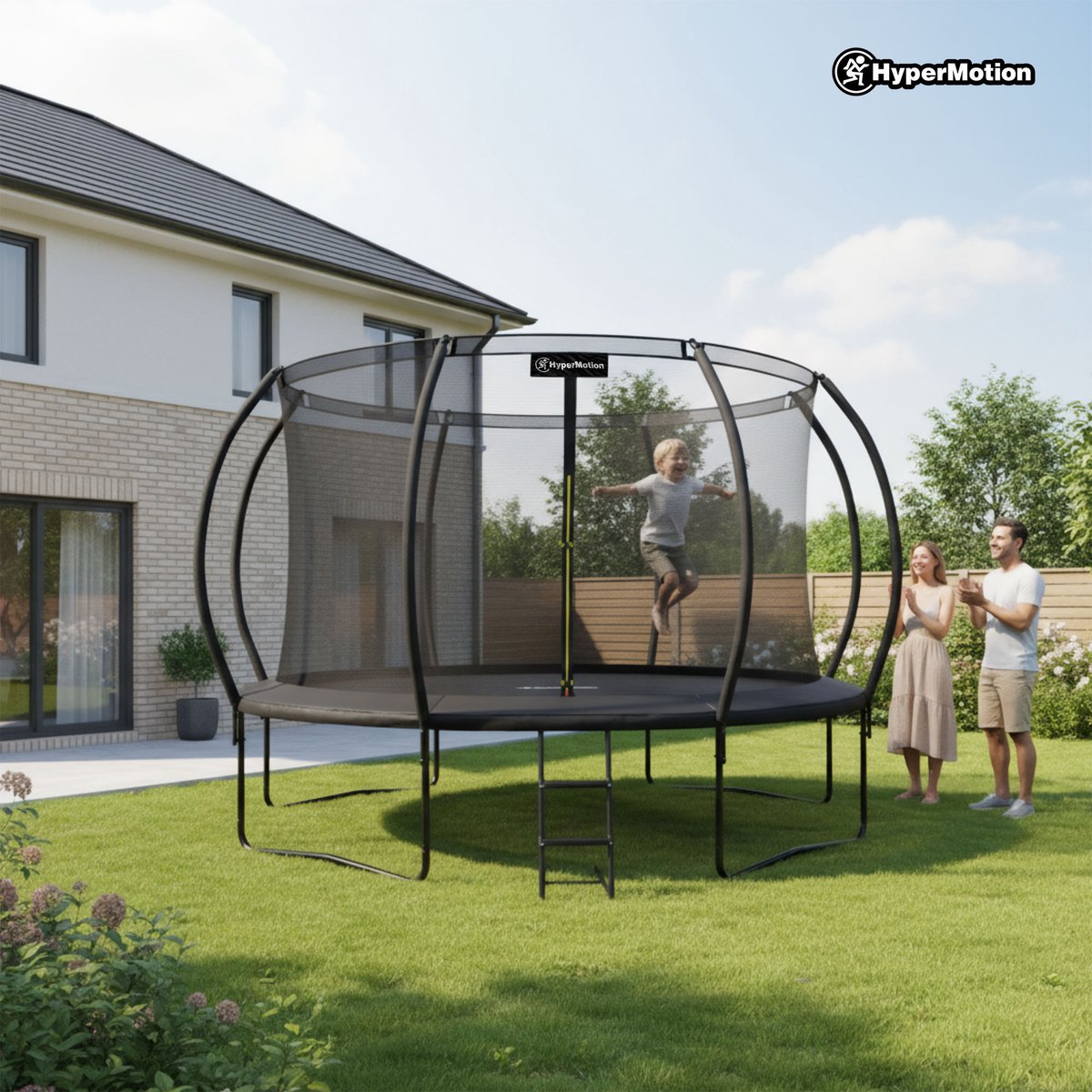 HyperMotion Kindertuintrampoline 3+, trampoline met ladder en binnennet voor huis en tuin, kinderspeelplaats, kindertrampoline, dubbele poten, 366 cm, 12 ft — afbeelding 7