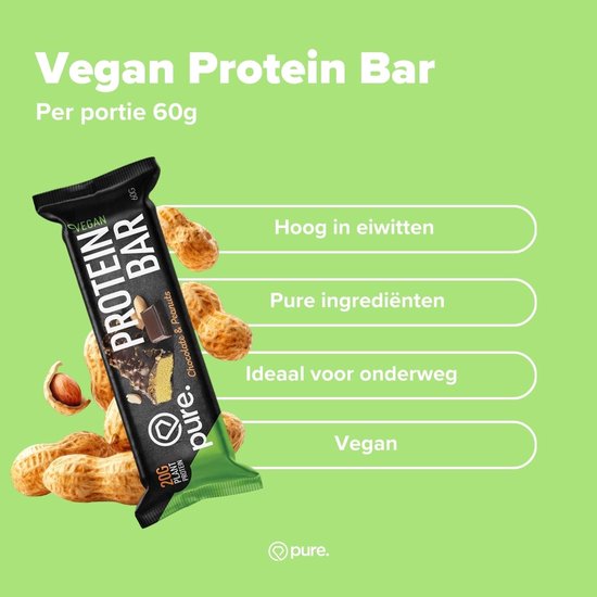 Pure. - Vegan Protein Bar - 20g eiwit - chocolade & pinda's - eiwitreep - eiwit snack - sport van Merkloos — afbeelding 4