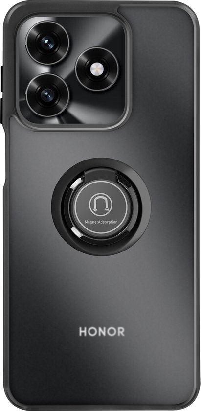 Avizar Hoesje Geschikt voor Honor X5c Plus 4G met Roterende Magnetische Ring en Matte Afwerking, Zwart