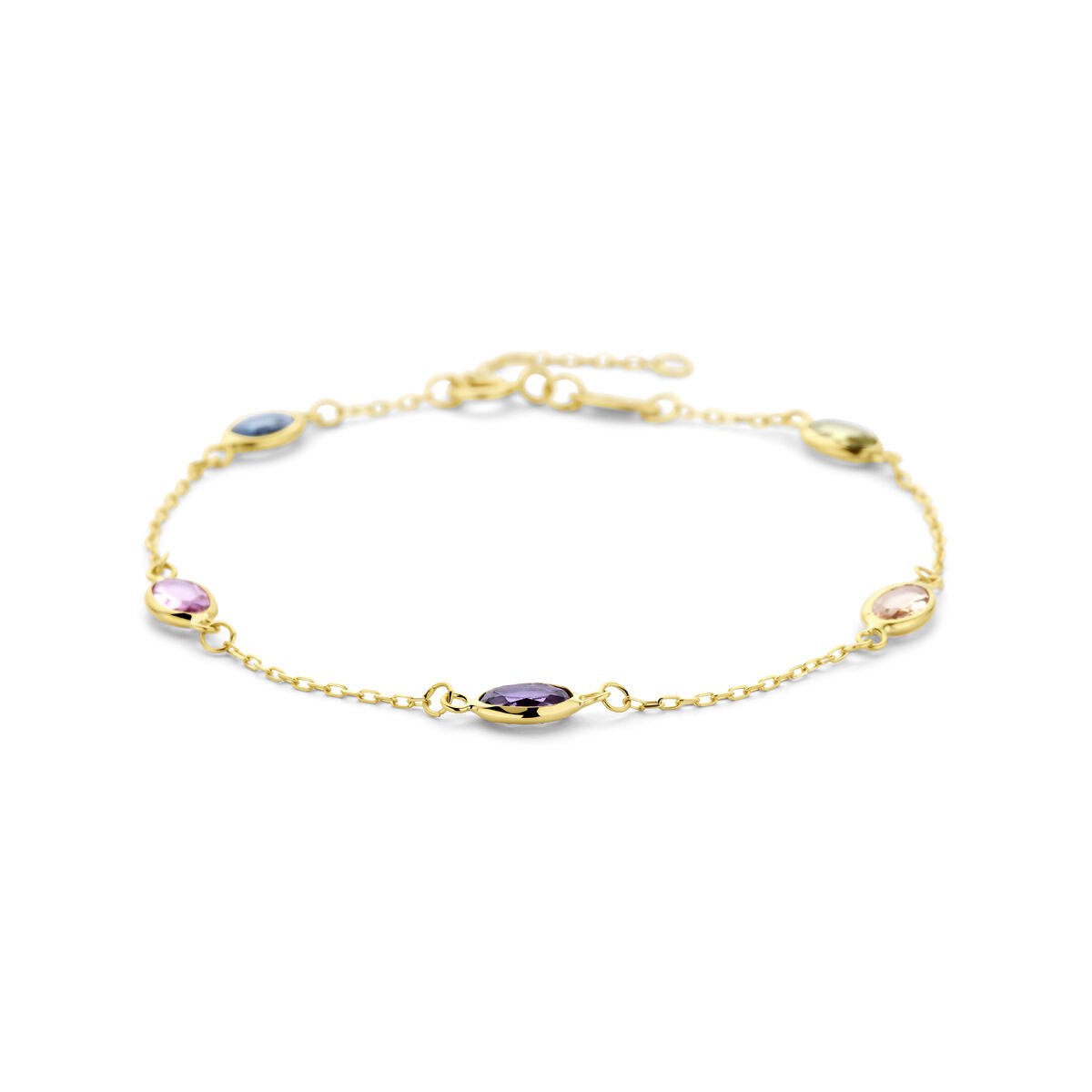 14K geelgouden armband synthetische stenen 16,5 - 17,5 - 18,5 cm - 4035394