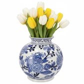 DK Design Chinese vaas Asian - blauw - porselein - D20 x 20 cm - bloemenvaas