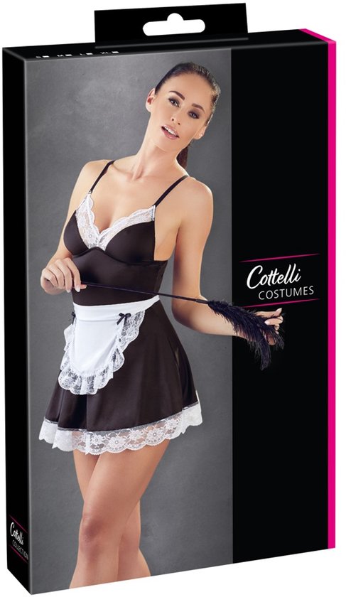 Cottelli Collection – Spannende Dienstmeisje Mini Jurk met Accessoire voor Ondeugende Spellen – Maat L – Zwart