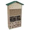 Houten insectenhotel 'Palazzo' met bamboe, dennenappels en houtblokjes. Opvallende 'PALAZZO' tekst.